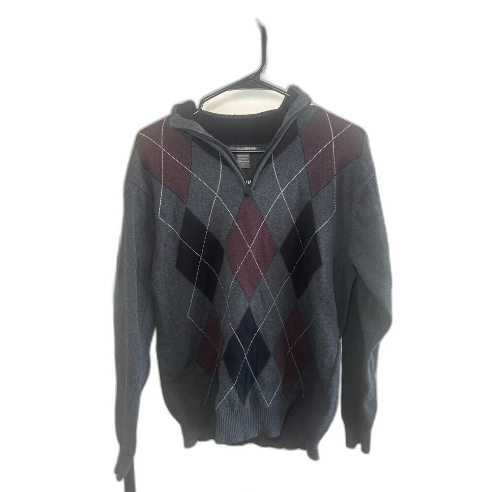 Method Large Gray Argyle Quarter Zip Sweater 100%… - image 1